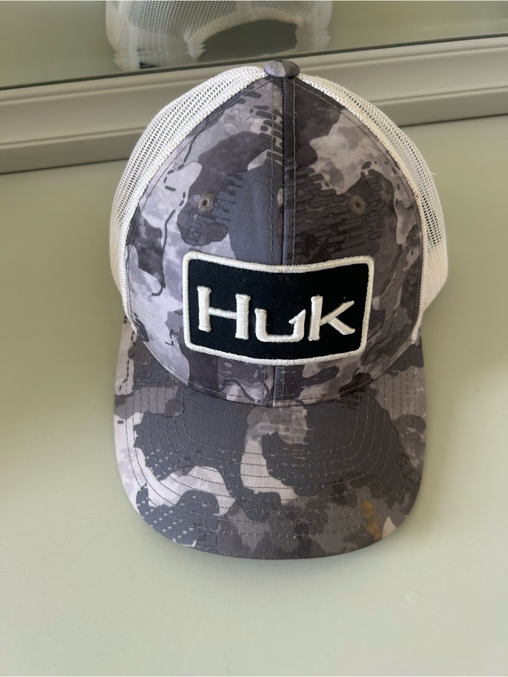 Huk Gray Camo Trucker Hat with White Mesh
